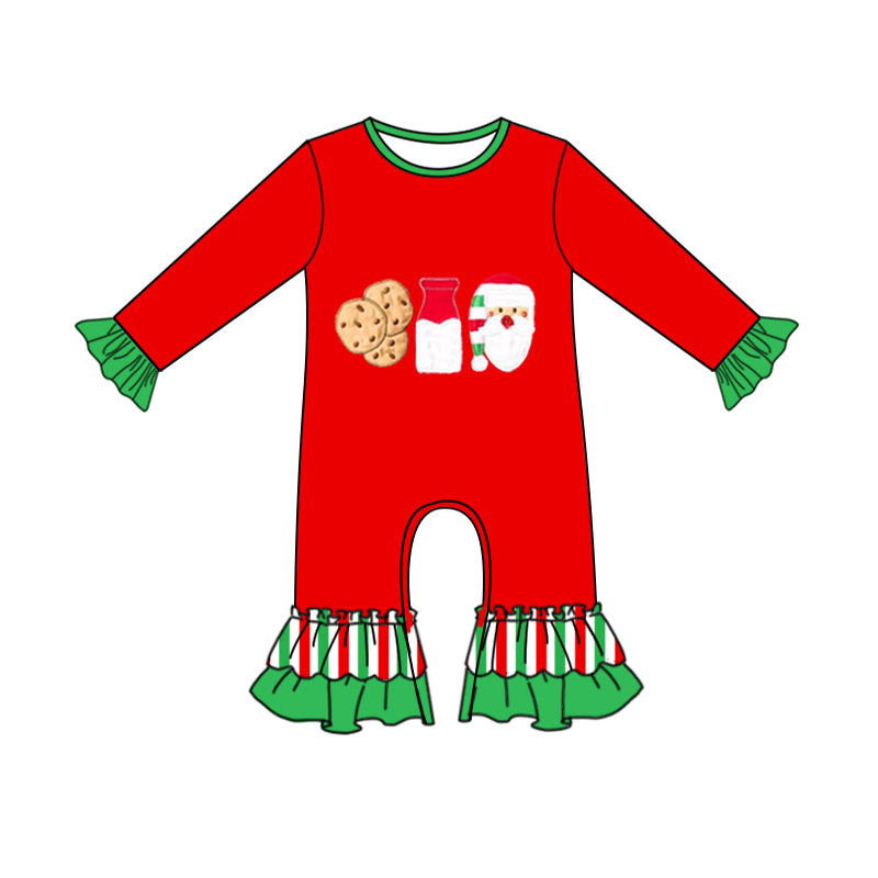 preorder LR0628 Christmas Santa Claus cookie red long sleeve girls romper