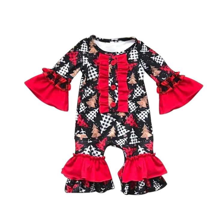 preorder LR0633 Christmas tree red & black girls romper