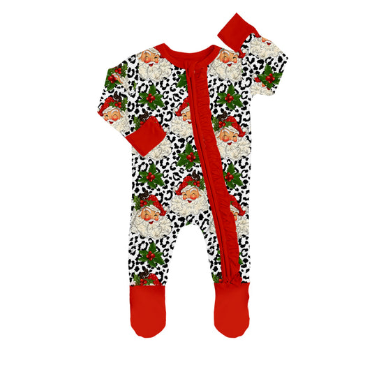 preorder LR0639 Christmas Santa Claus leopard long sleeve girls romper