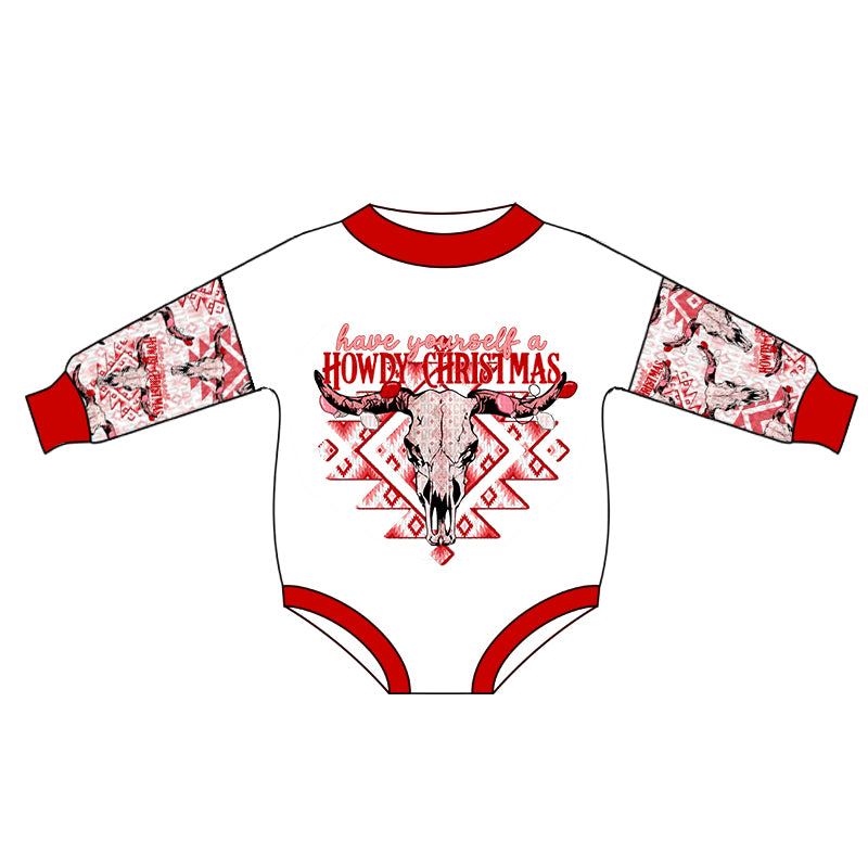 preorder LR0658 Howdy Christmas cow long sleeve kids romper