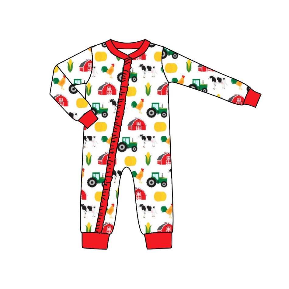 preorder LR0671 Farm tractor chick long sleeve girls romper