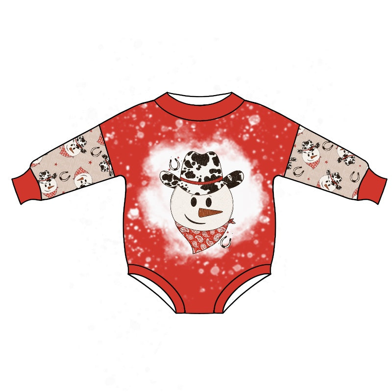 preorder LR0675 Christmas & western red long sleeve kids romper