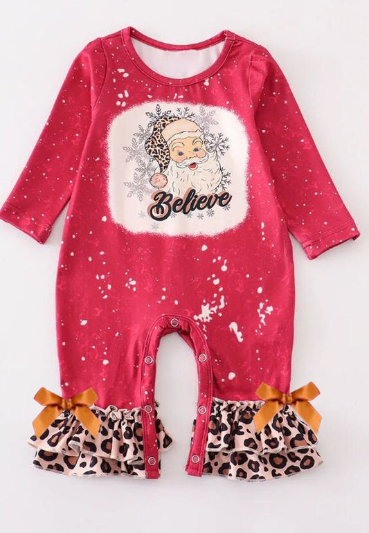 preorder LR0738 Christmas Santa Claus red long sleeve girls romper