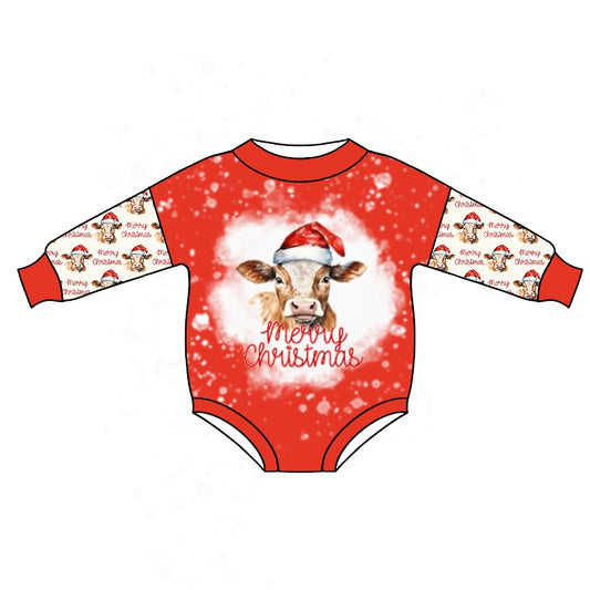 preorder LR0740 Merry Christmas cow red long sleeve kids romper