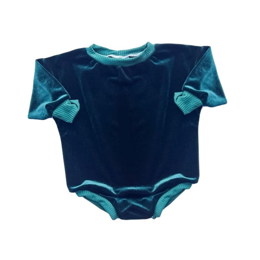 preorder LR0744 Christmas green velvet long sleeve kids romper