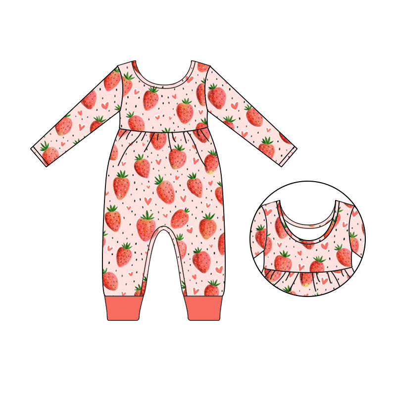 preorder  LR0749 Strawberry red long sleeve girls romper