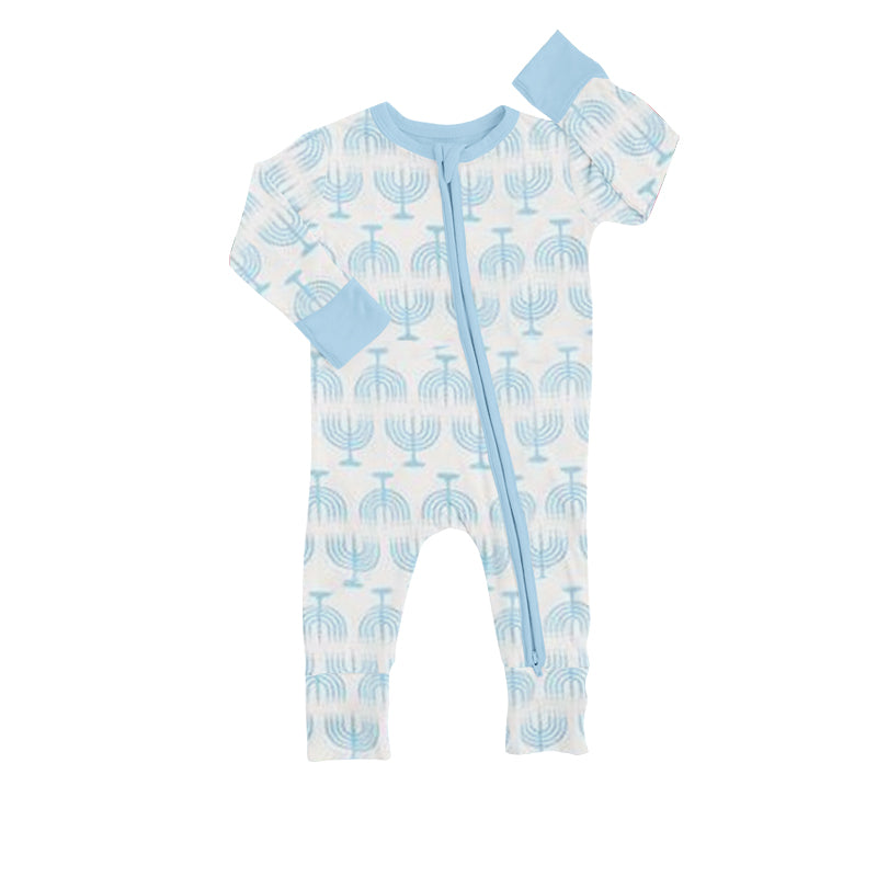 preorder  LR0751 Hanukkah light blue long sleeve kids romper