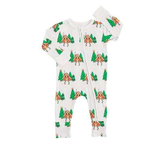 preorder  LR0753 Christmas tree house long sleeve kids romper