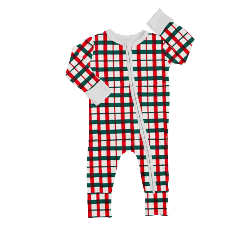 preorder LR0755 Christmas red & green checkered long sleeve kids romper
