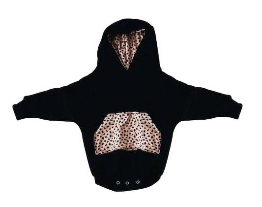 preorder LR0760 Pink leopard black hoodie black long sleeve kids romper