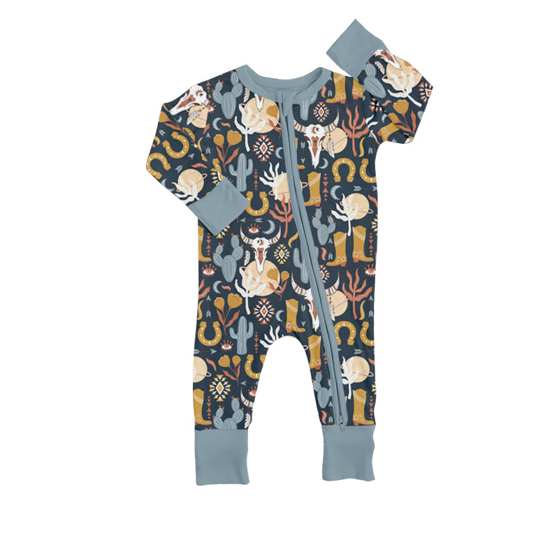 preorder LR0761 Western cow cactus long sleeve kids romper