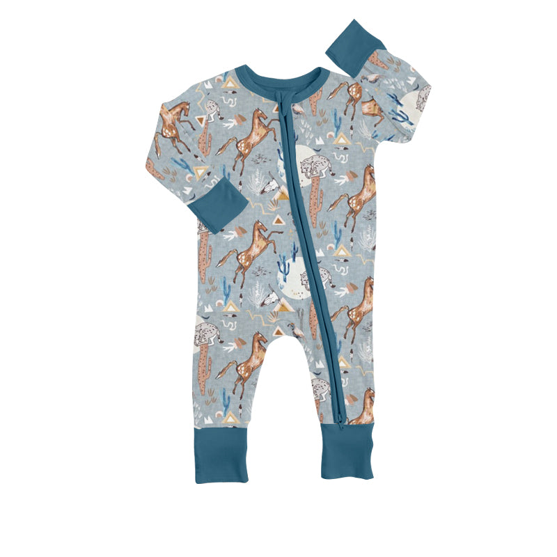 preorder LR0762 Western horse cactus long sleeve kids romper
