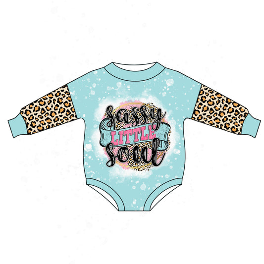 preorder LR0772 Sassy little soul leopard blue long sleeve girls romper