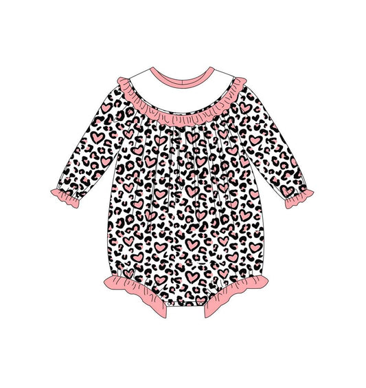 preorder LR0794 Heart leopard pink long sleeve girls romper