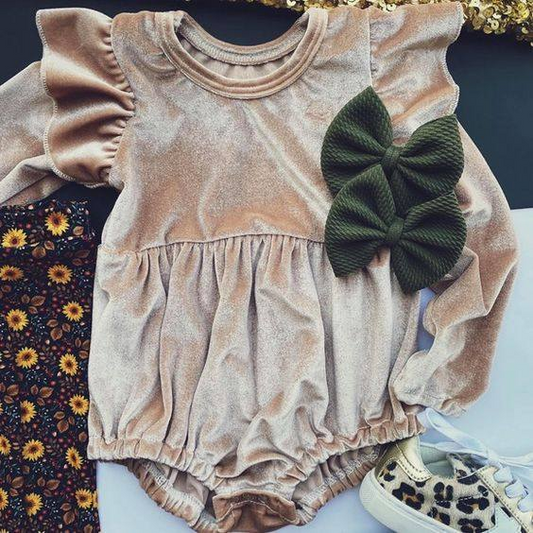 preorder LR0796 Khaki velvet long sleeve girls romper