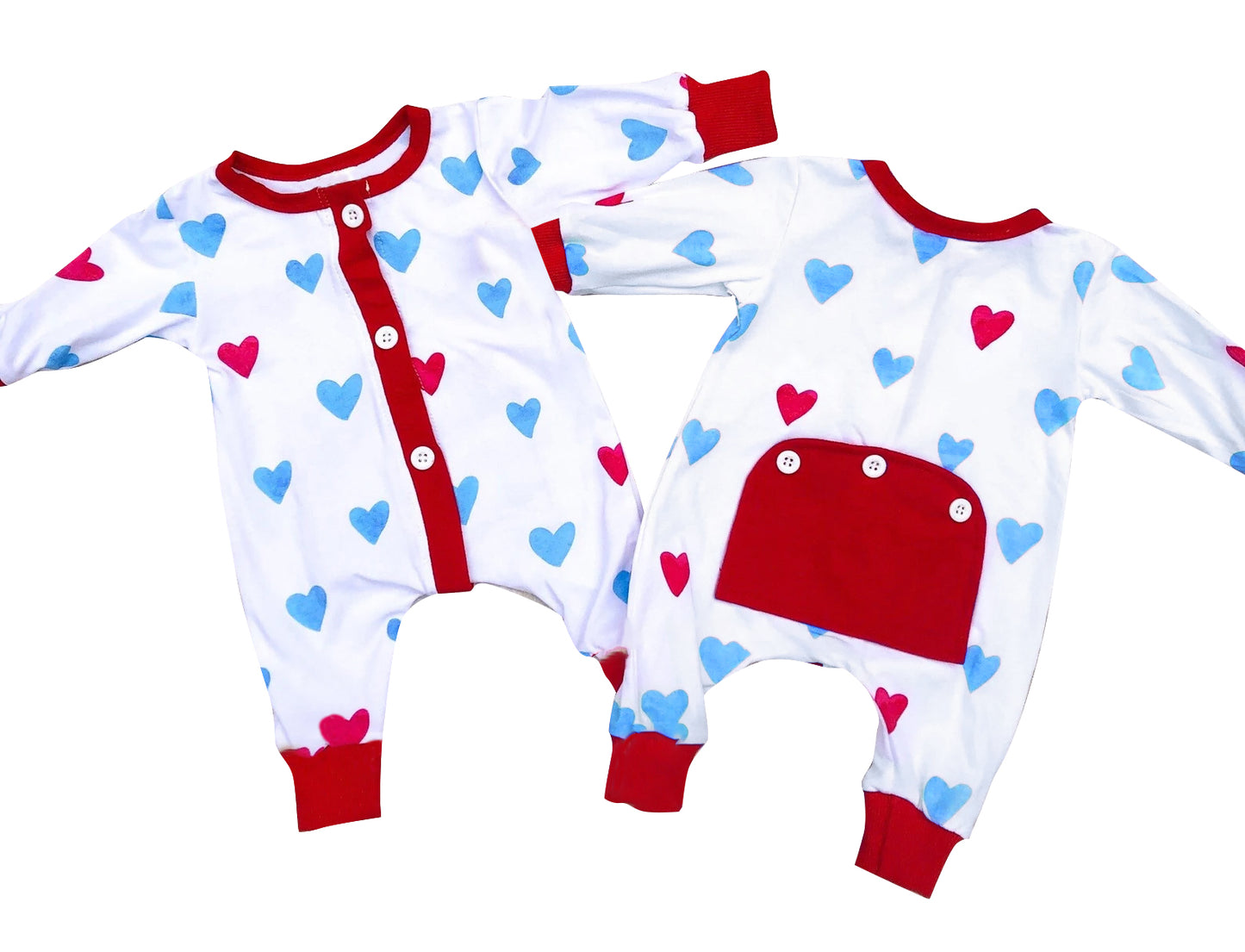 preorder LR0826 Valentine's Day blue heart long sleeve boys romper