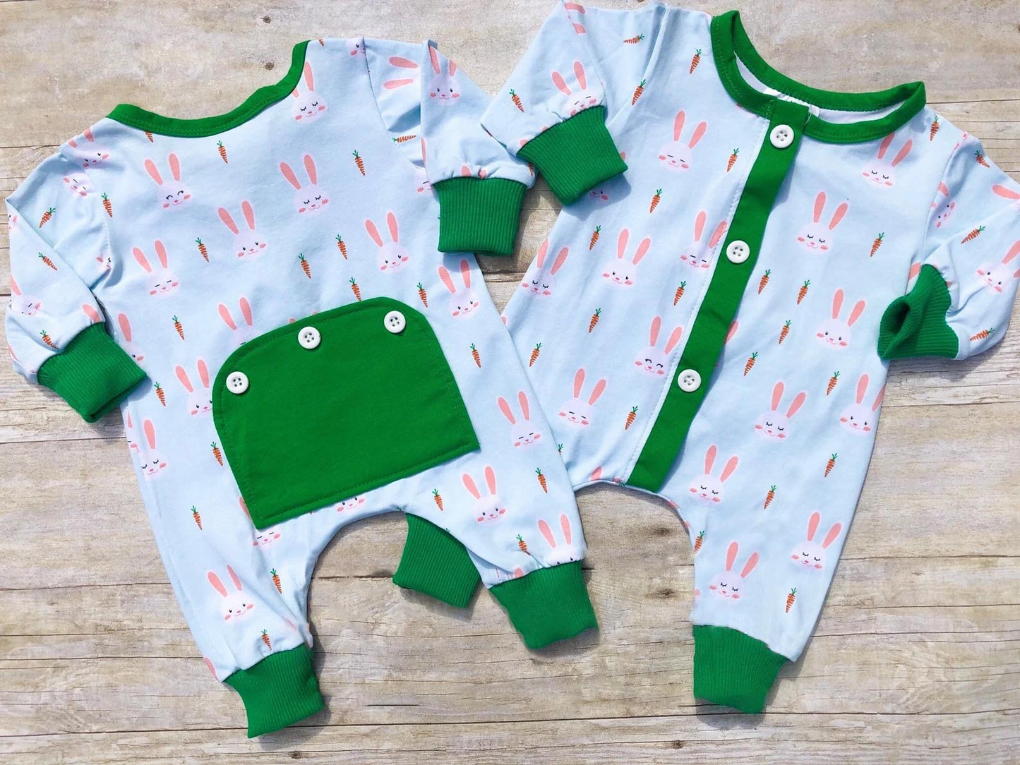 preorder LR0828 Easter cute rabbit green long sleeve kids romper