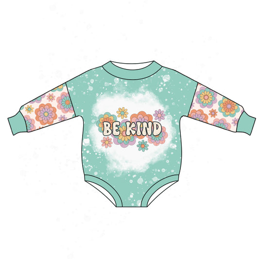 preorder LR0830 Be kind colorful flowers green long sleeve girls romper