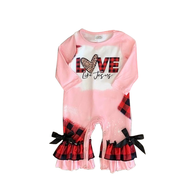 preorder LR0878 Valentine's Day Love Pink Long Sleeve Girls Romper