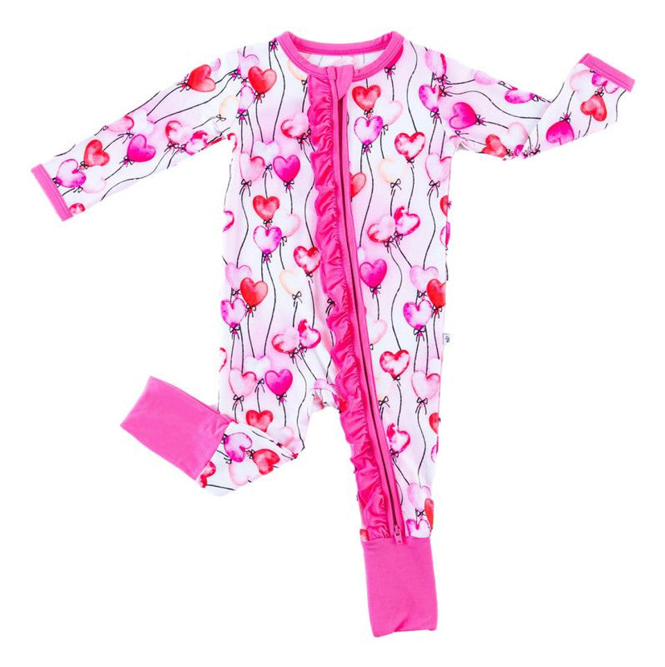 preorder LR0882 Valentine's Day Heart Hot Pink Long Sleeve Zipper Girls Romper