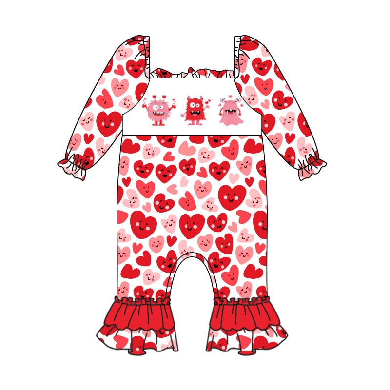 preorder LR0888 Valentine's Day Monster Heart Long Sleeve Girls Romper