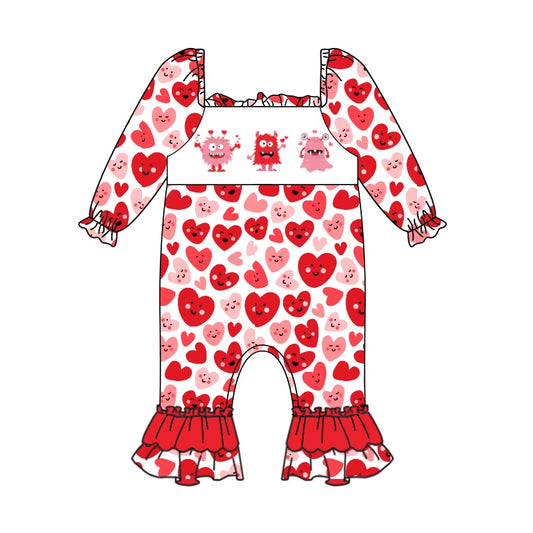 preorder LR0888 Valentine's Day Monster Heart Long Sleeve Girls Romper