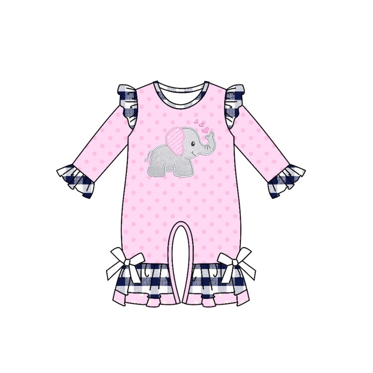 preorder LR0901 Baby Girl Heart Elephant Pink Long Sleeve Girls Romper Kids Valentine's Day Clothes