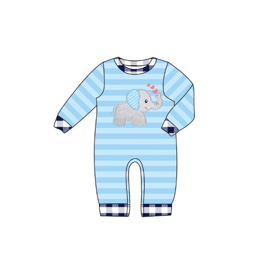 preorder LR0902 Baby Boy Heart Elephant Blue Long Sleeve Boys Romper Kids Valentine's Day Clothes