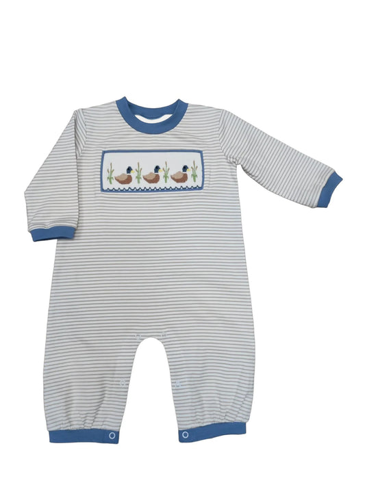 preorder LR0912 Hunting Mallard Striped Long Sleeve Boys Romper