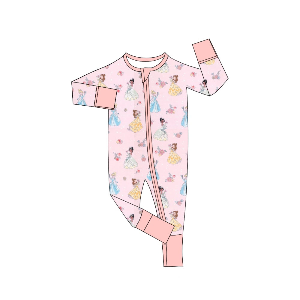 preorder LR0989 cartoon pink princess long sleeve girls zipper romper