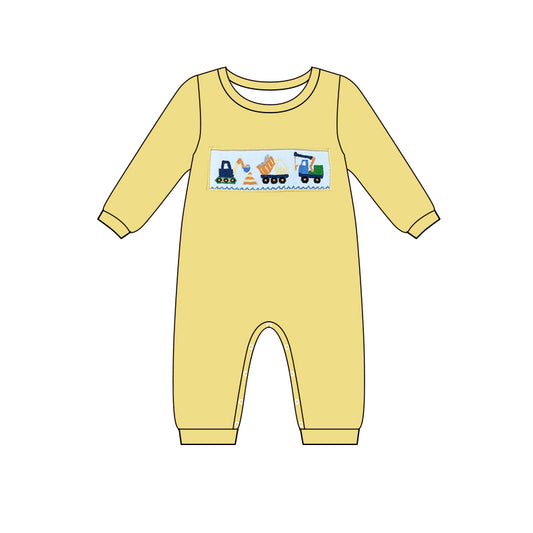 preorder LR0995 Construction truck yellow long sleeve boys romper