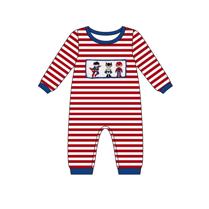 preorder LR0996 cartoon super hero red striped long sleeve boys romper