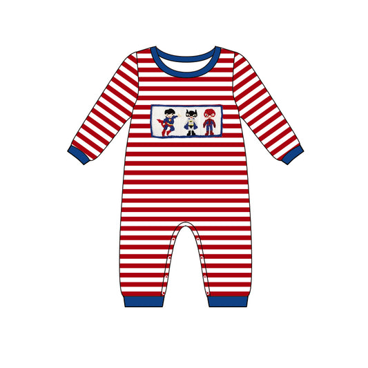 preorder LR0996 cartoon super hero red striped long sleeve boys romper