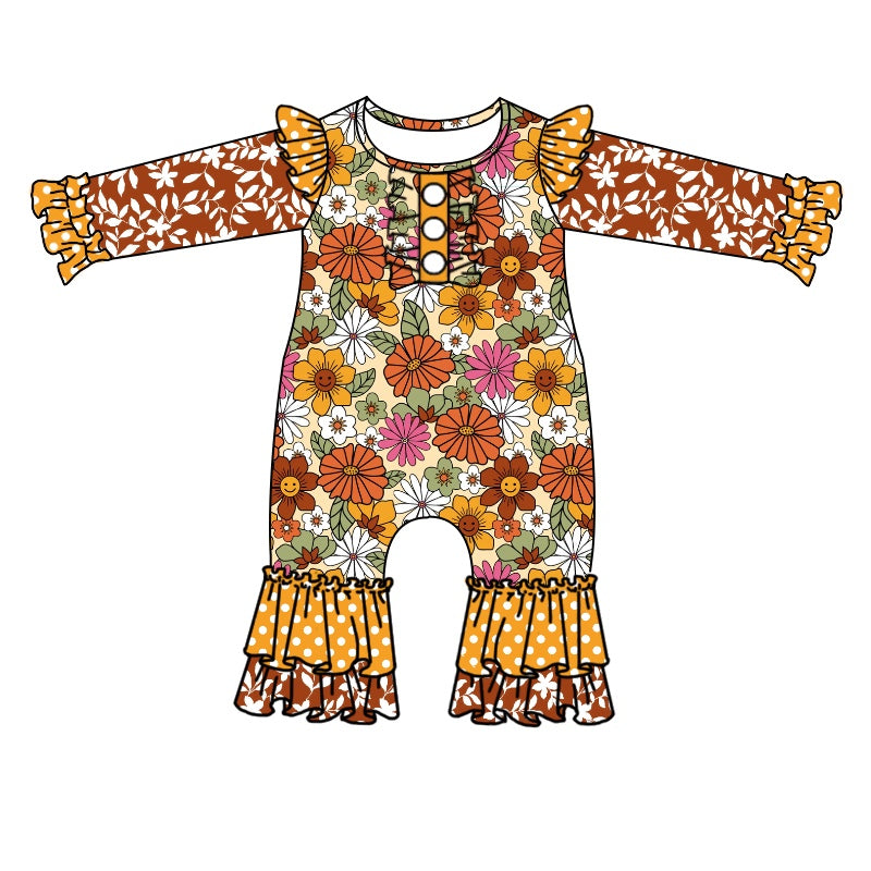 preorder LR1006 colorful flowers orange long sleeve girls romper