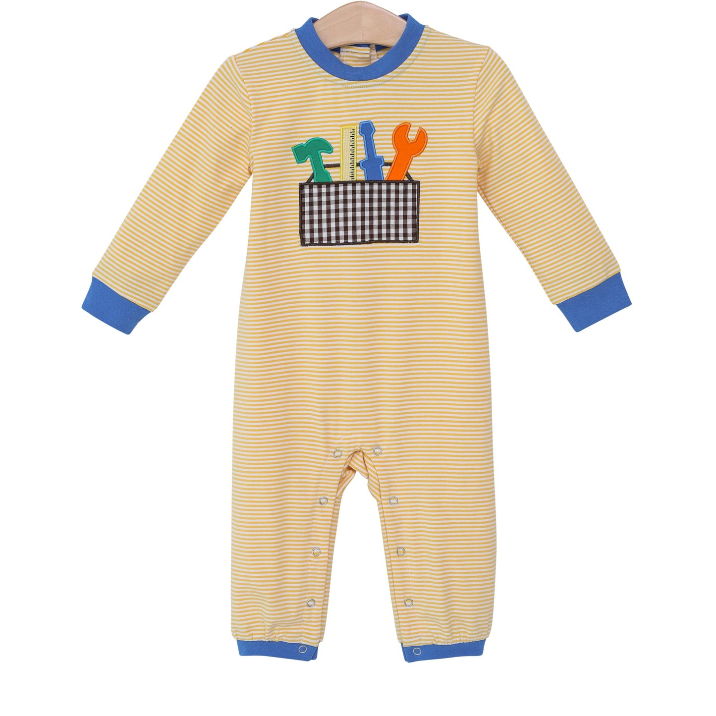 preorder LR1007 cute tools yellow striped long sleeve boys romper