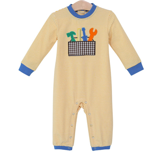 preorder LR1007 cute tools yellow striped long sleeve boys romper