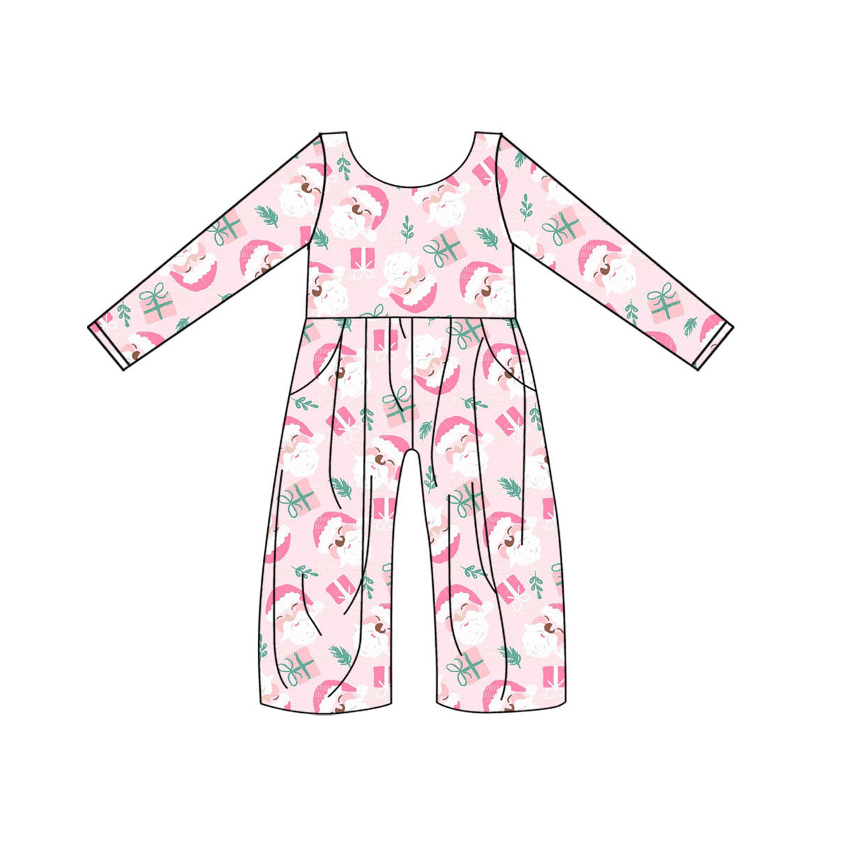 preorder LR1021 Christmas Santa gift pink long sleeve girls jumpsuits