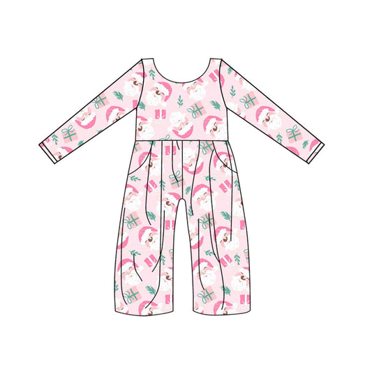 preorder LR1021 Christmas Santa gift pink long sleeve girls jumpsuits