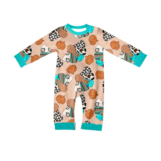 preorder LR1038 Western pumpkin long sleeve boys romper