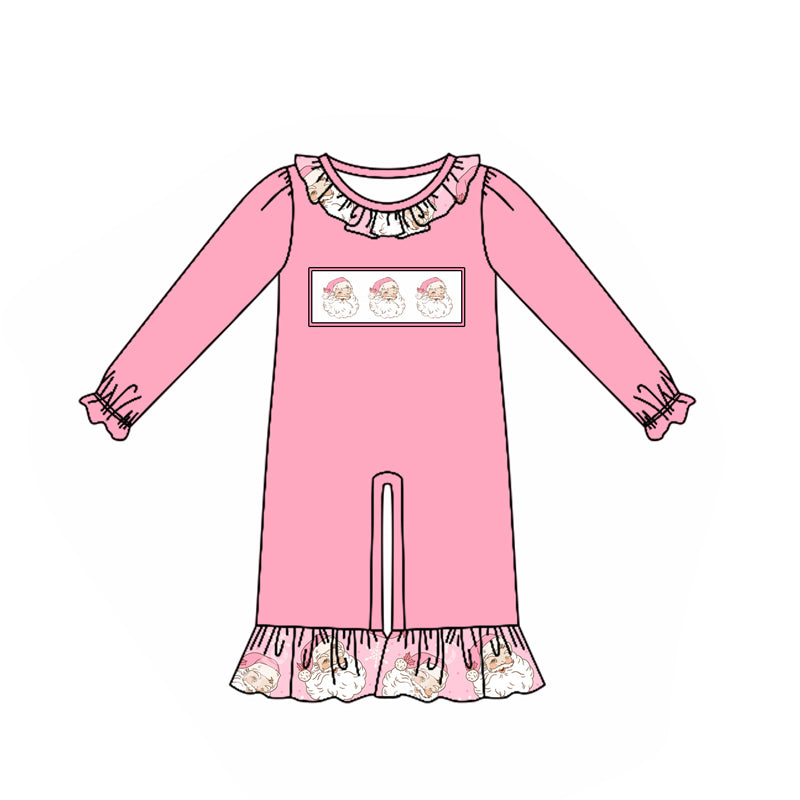 preorder LR1051 Christmas Santa pink long sleeve girls romper