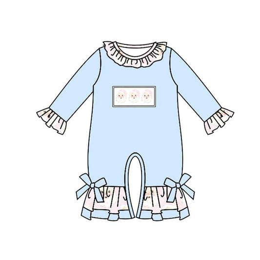 preorder LR1052 Christmas Santa blue long sleeve girls romper