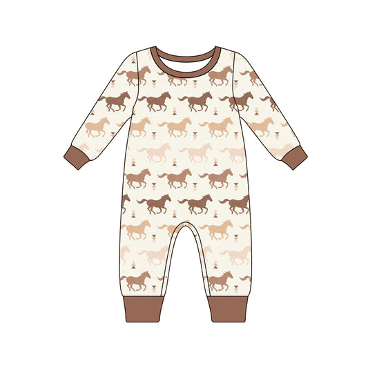 preorder LR1063 Western horse brown long sleeve boys romper