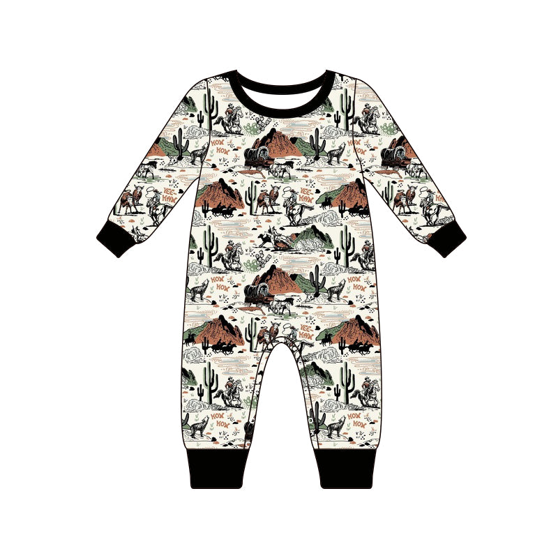 Wild Wrangler/Brown Western Bamboo Shorty Romper for Boys