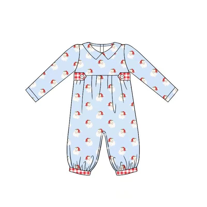 preorder LR1069 Christmas Santa blue long sleeve girls romper