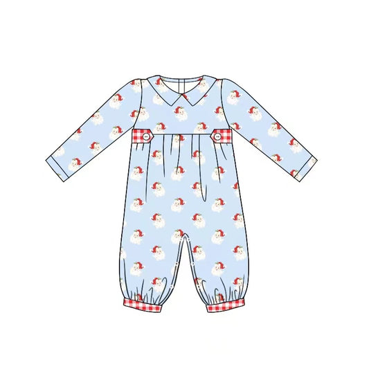 preorder LR1069 Christmas Santa blue long sleeve girls romper