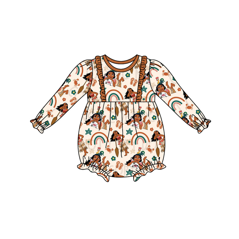 preorder LR1072 cartoon island princess brown long sleeve girls romper