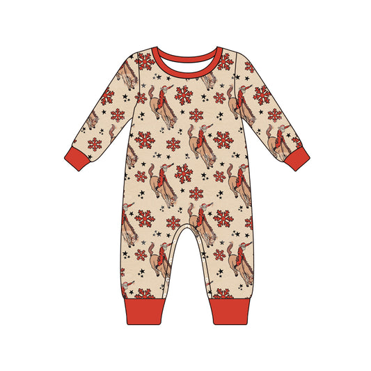 preorder LR1076 Christmas Santa rodeo red snow long sleeve boys romper