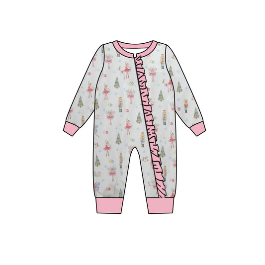 preorder LR1079 Christmas tree dance girl King pink long sleeve girls zipper romper