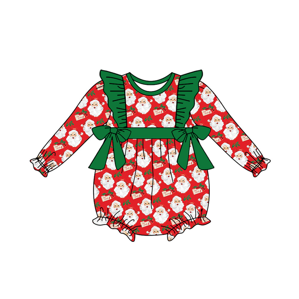 preorder LR1087 Christmas Santa red long sleeve girls romper