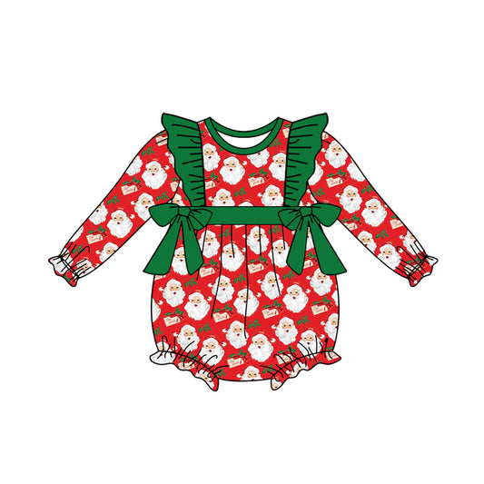 preorder LR1087 Christmas Santa red long sleeve girls romper
